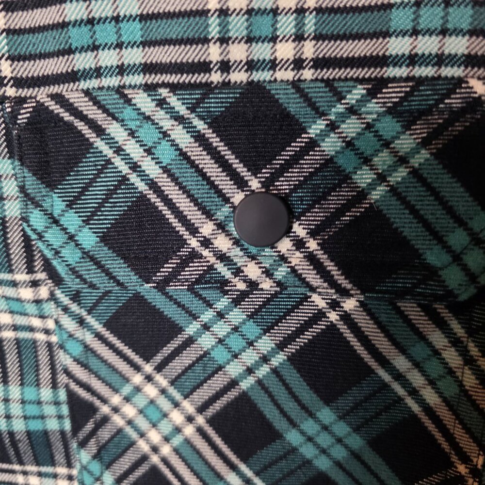 Burton Men's Large Green Black Plaid Polyester Long Sleeved Shirt Snap Front - Picture 2 of 4